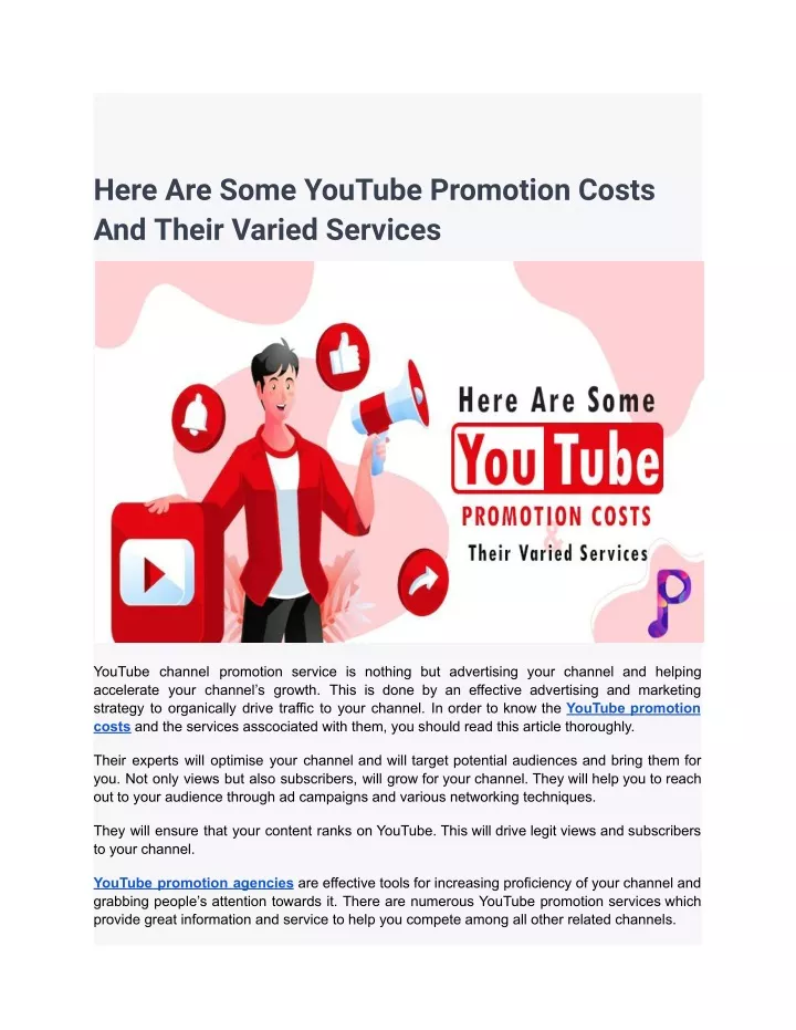 here are some youtube promotion costs and their