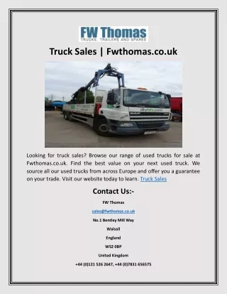 Truck Sales | Fwthomas.co.uk