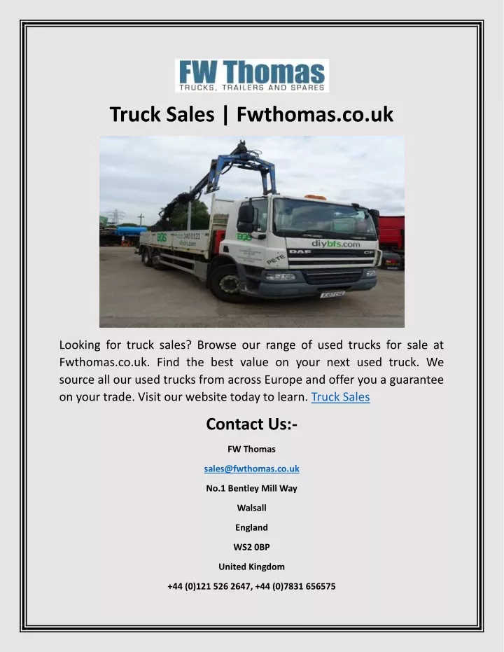 truck sales fwthomas co uk