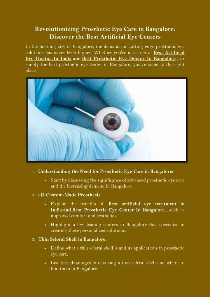 revolutionizing prosthetic eye care in bangalore