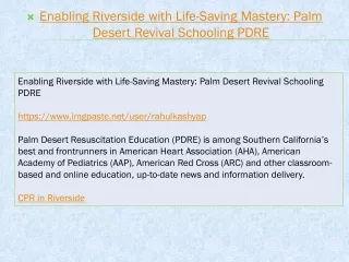 Enabling Riverside with Life-Saving Mastery: Palm Desert Revival Schooling PDRE