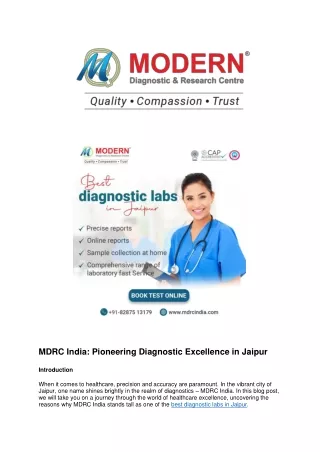 MDRC India: Pioneering Diagnostic Excellence in Jaipur