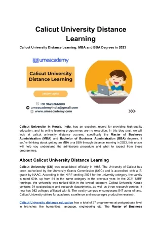 Calicut University Distance Learning