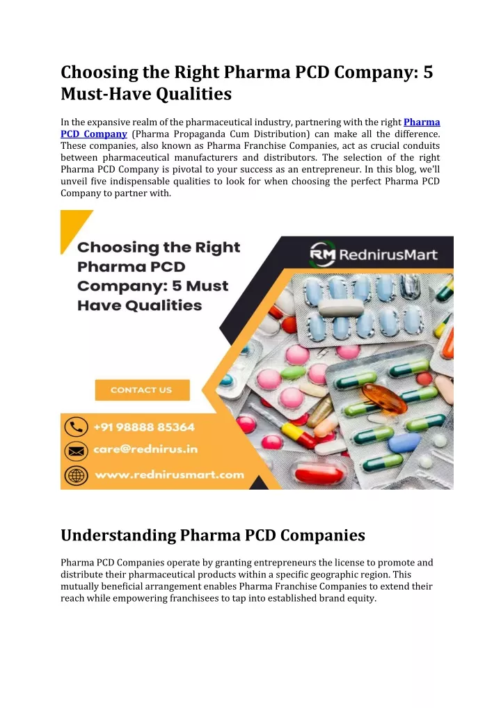 choosing the right pharma pcd company 5 must have
