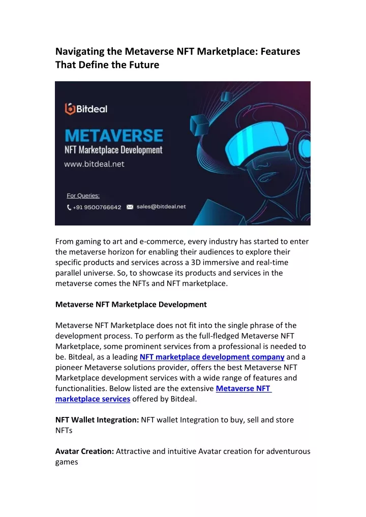 navigating the metaverse nft marketplace features