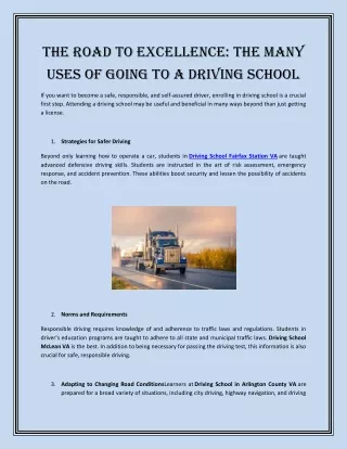 The Road to Excellence: The Many Uses of Going to a Driving School