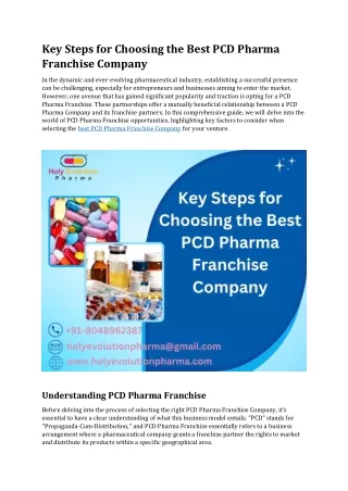 Key Steps for Choosing the Best PCD Pharma Franchise Company