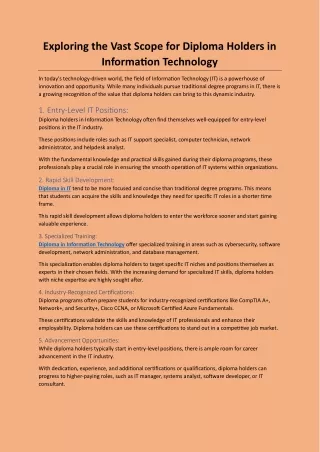 exploring the vast scope for diploma holders
