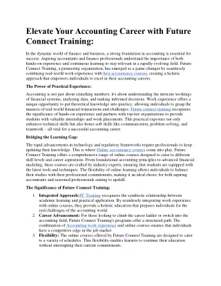 Elevate Your Accounting Career with Future Connect Training