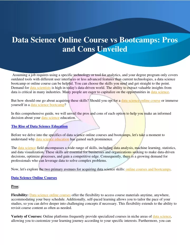 data science online course vs bootcamps pros