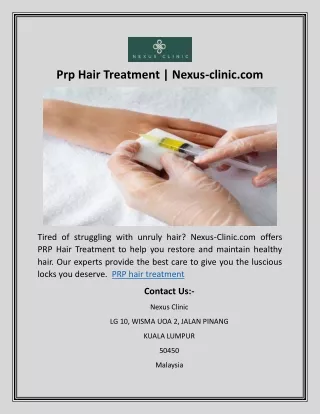 Prp Hair Treatment | Nexus-clinic.com