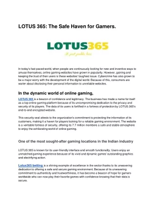 LOTUS 365_ The Safe Haven for Gamers