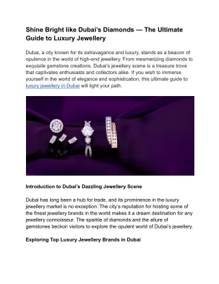 Shine Bright like Dubai’s Diamonds — The Ultimate Guide to Luxury Jewellery