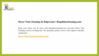 Dryer Vent Cleaning In Edgewater  Regalductcleaning.com