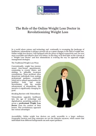 The Role of the Online Weight Loss Doctor in Revolutionizing Weight Loss