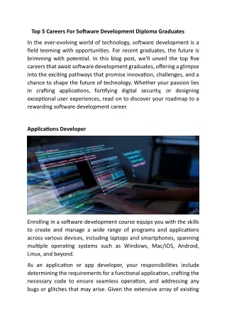 top 5 careers for software development diploma