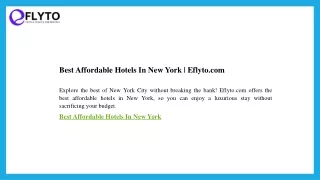 Best Affordable Hotels In New York  Eflyto.com