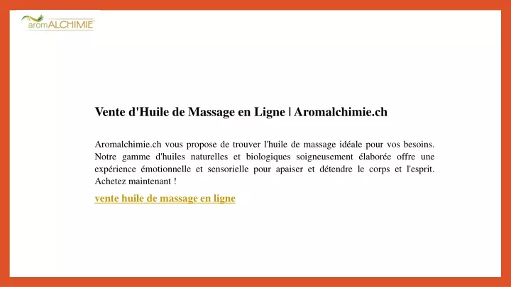 vente d huile de massage en ligne aromalchimie