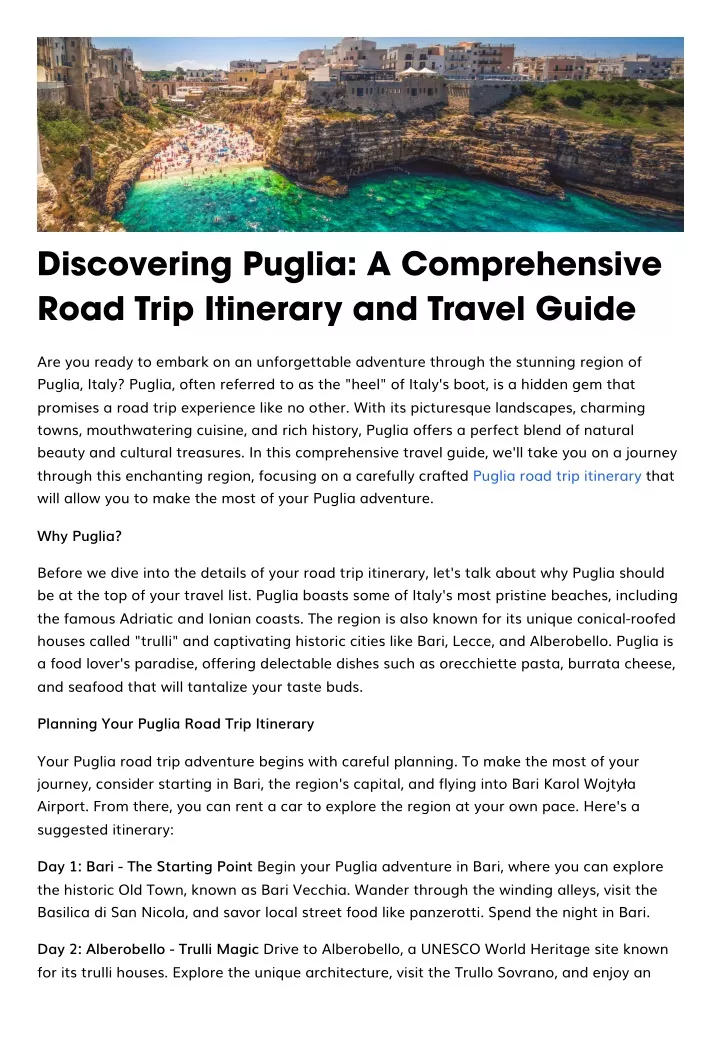 discovering puglia a comprehensive road trip