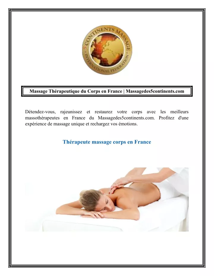 massage th rapeutique du corps en france