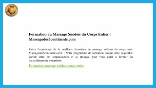 Formation au Massage Suédois du Corps Entier  Massagedes5continents.com