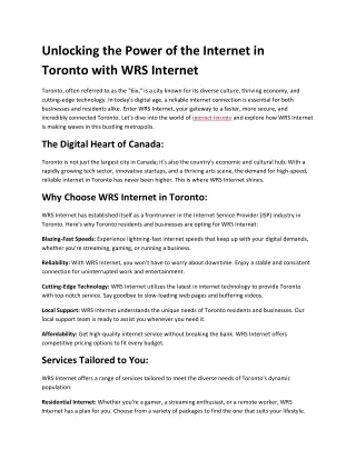 Unlocking the Power of the Internet in Toronto with WRS Internet