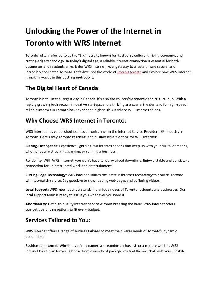 unlocking the power of the internet in toronto