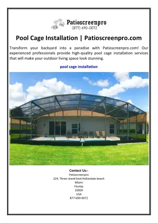 Pool Cage Installation Patioscreenpro.com