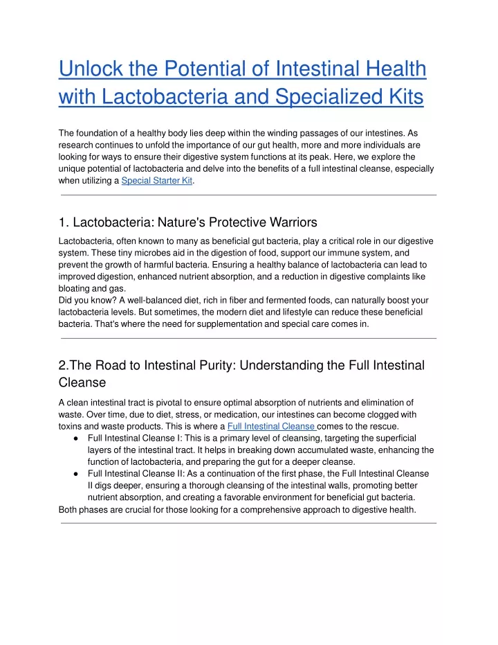 unlock the potential of intestinal health with lactobacteria and specialized kits