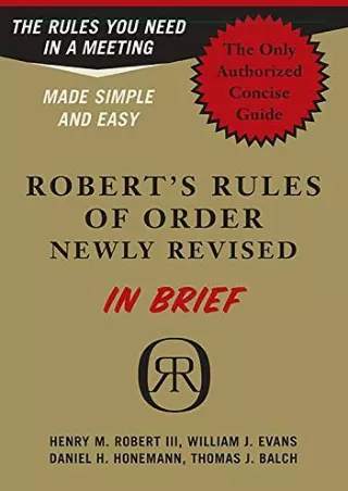 PDF Robert's Rules of Order in Brief: The Simple Outline of the Rules Most
