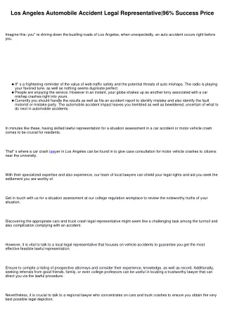 Los Angeles Automobile Crash Legal Representative|96% Success Price