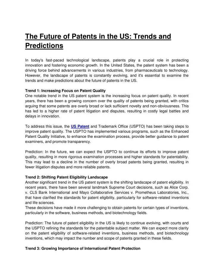 the future of patents in the us trends