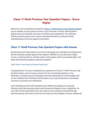 class 11 hindi previous year question papers