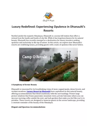 Luxury Redefined Experiencing Opulence in Dhanaulti Resorts