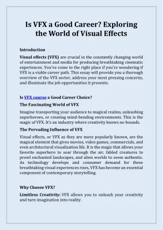 is vfx a good career exploring the world