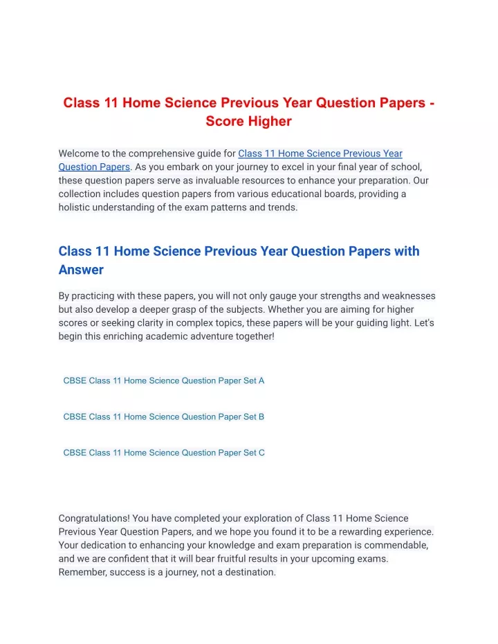 class 11 home science previous year question