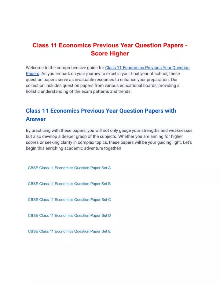 class 11 economics previous year question papers