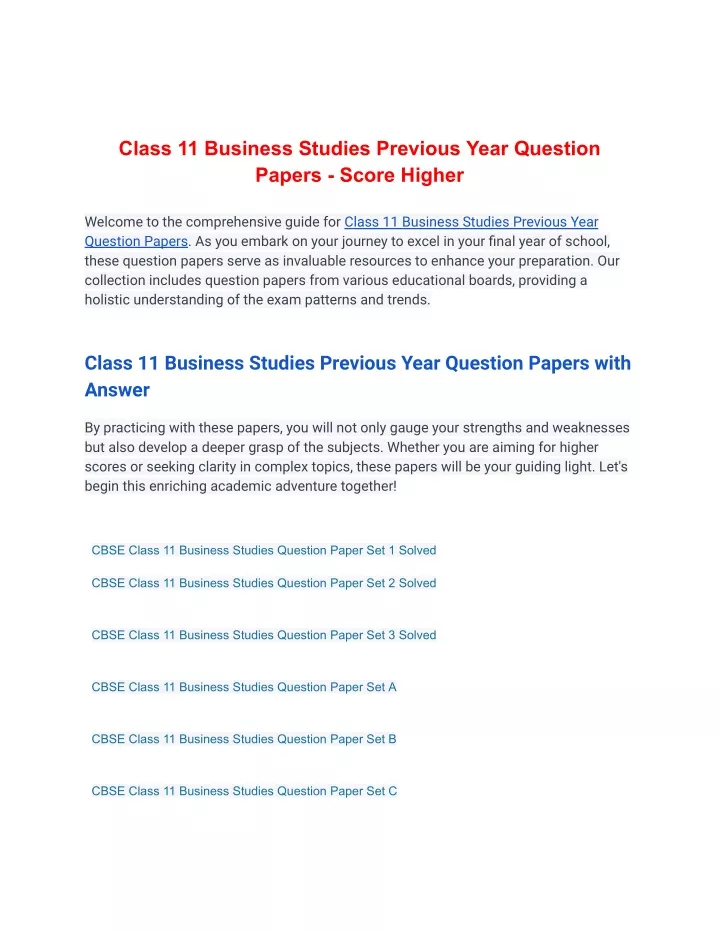 class 11 business studies previous year question