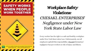 CHESAKL ENTERPRISES' Workplace Safety Negligence in New York