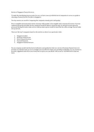 Review of Singapore Funeral Services