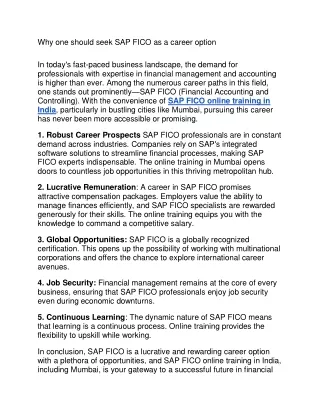 why one should seek sap fico as a career option