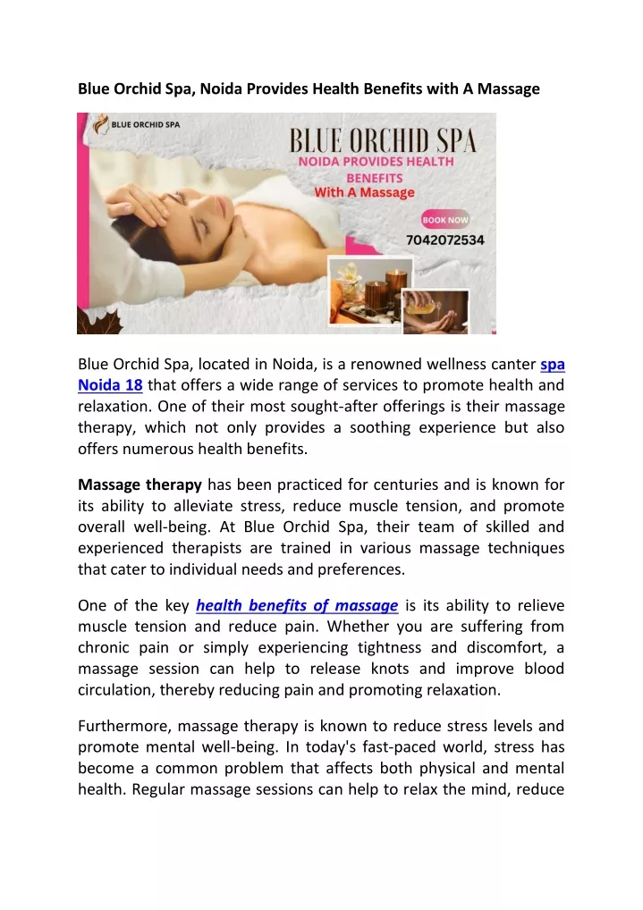 blue orchid spa noida provides health benefits