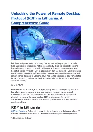 Unlocking the Power of Remote Desktop Protocol (RDP) in Lithuania: A Comprehensi