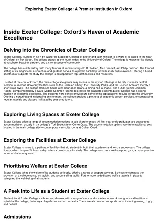 A Glimpse into Exeter College: Oxford's Beacon of Learning