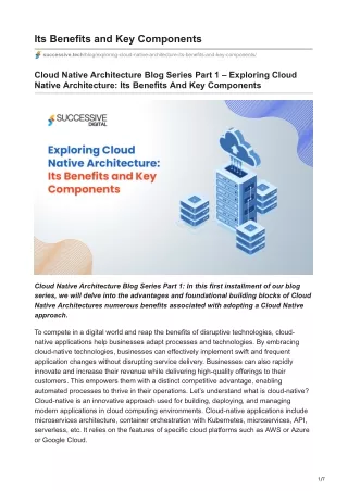 Exploring Cloud Native Architecture Its Benefits And Key Components