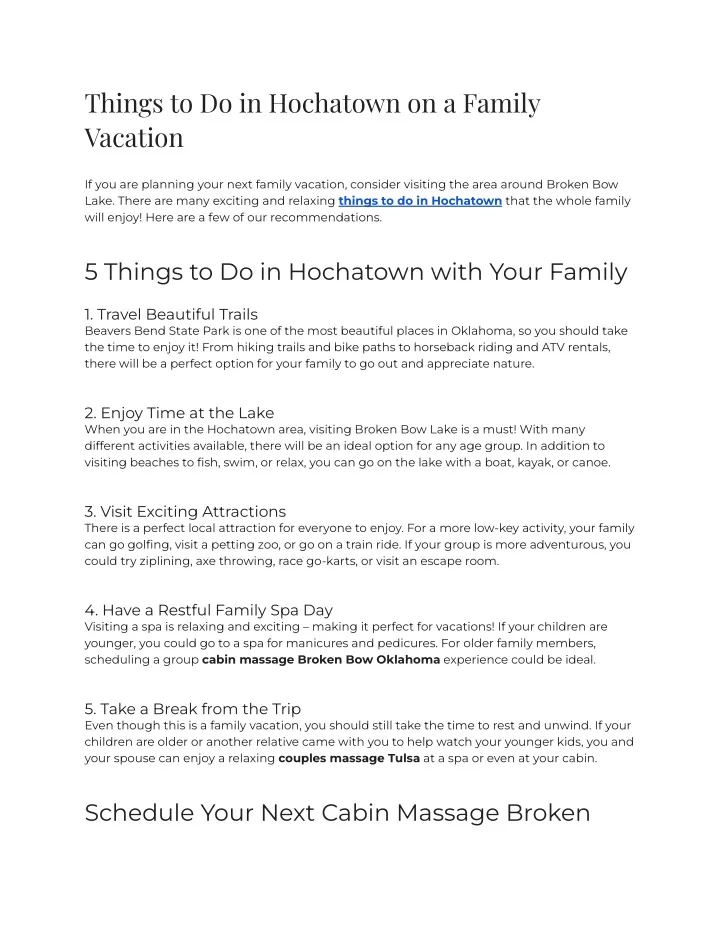 things to do in hochatown on a family vacation