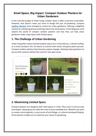 Small Space, Big Impact Compact Outdoor Planters for Urban Gardeners