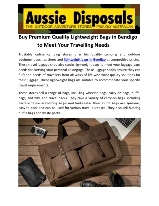 Buy Premium Quality Lightweight Bags in Bendigo to Meet Your Travelling Needs