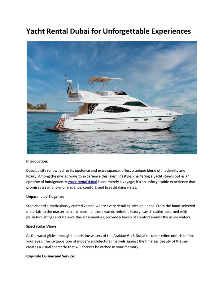 yacht rental dubai for unforgettable experiences