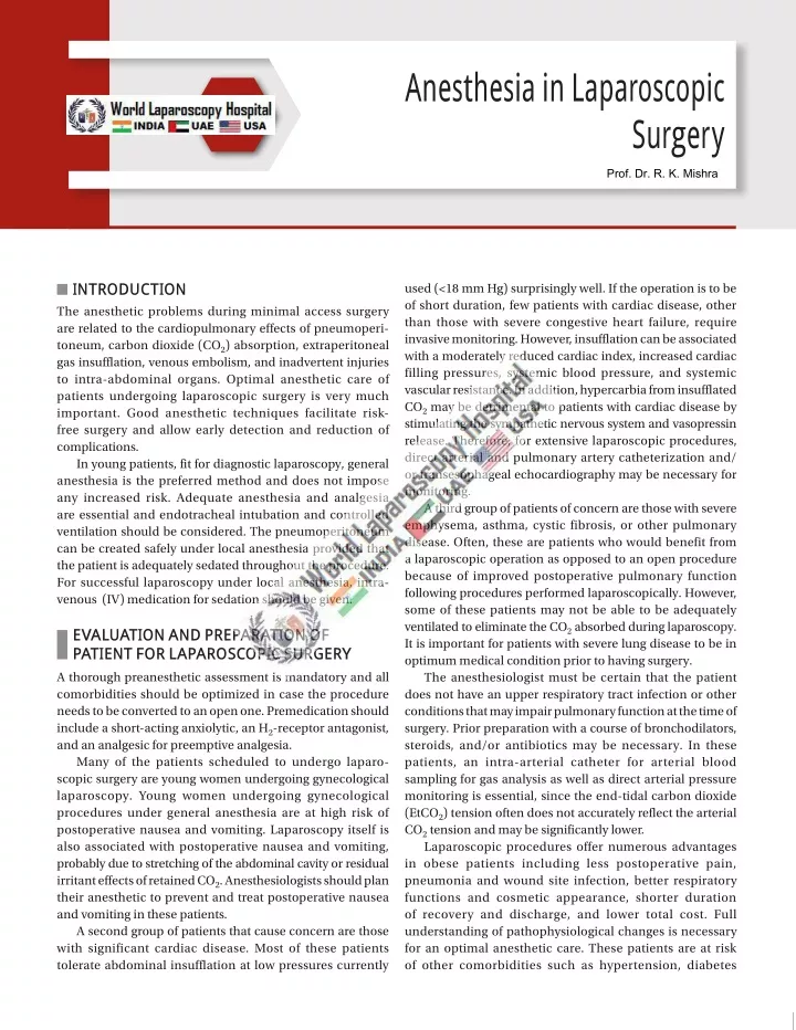 anesthesia in laparoscopic